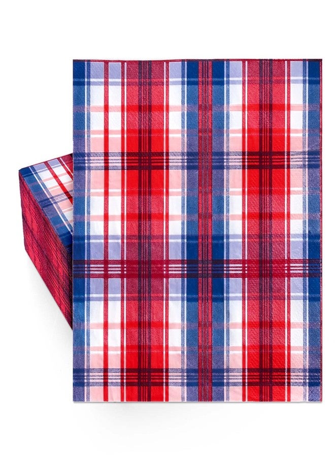 Whaline 80Pcs 4th of July Plaid Paper Napkins Patriotic Red Blue Checkered Disposable Napkins Decorative Luncheon Dinner Napkins for Independence Day Dining Party Supplies Table Decor - Image 1